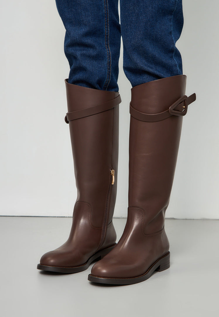 Elegante Reitstiefel mit Schnallendetail Zoe - Braun