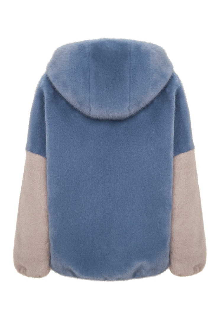 Stylish Hooded Faux Fur Jacket Reyna - Bluep