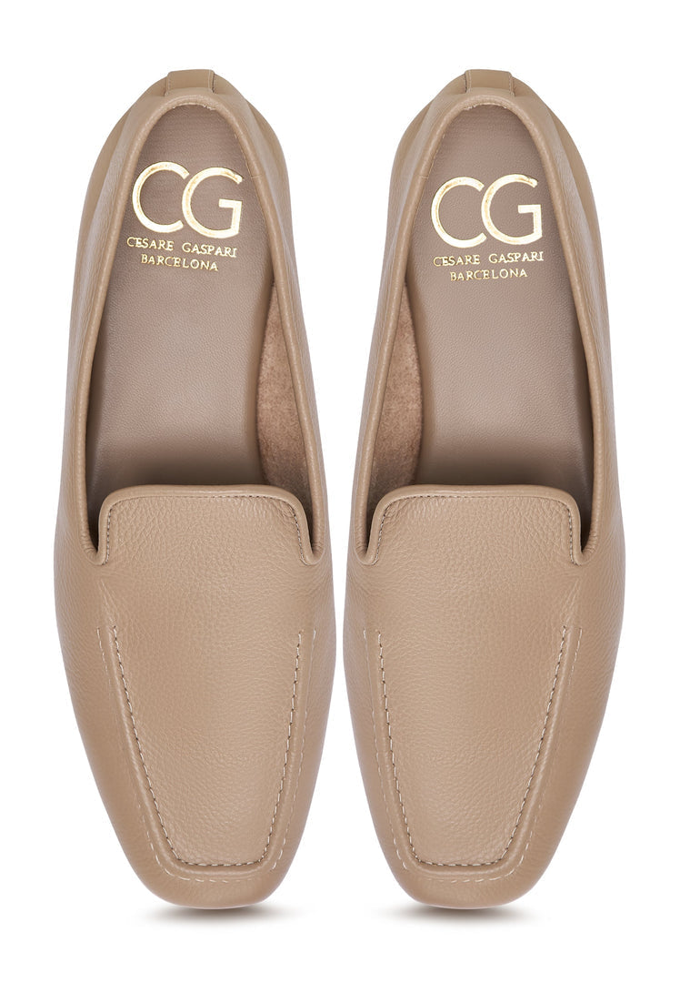 Leather Luxe Slip-Ons - Beige