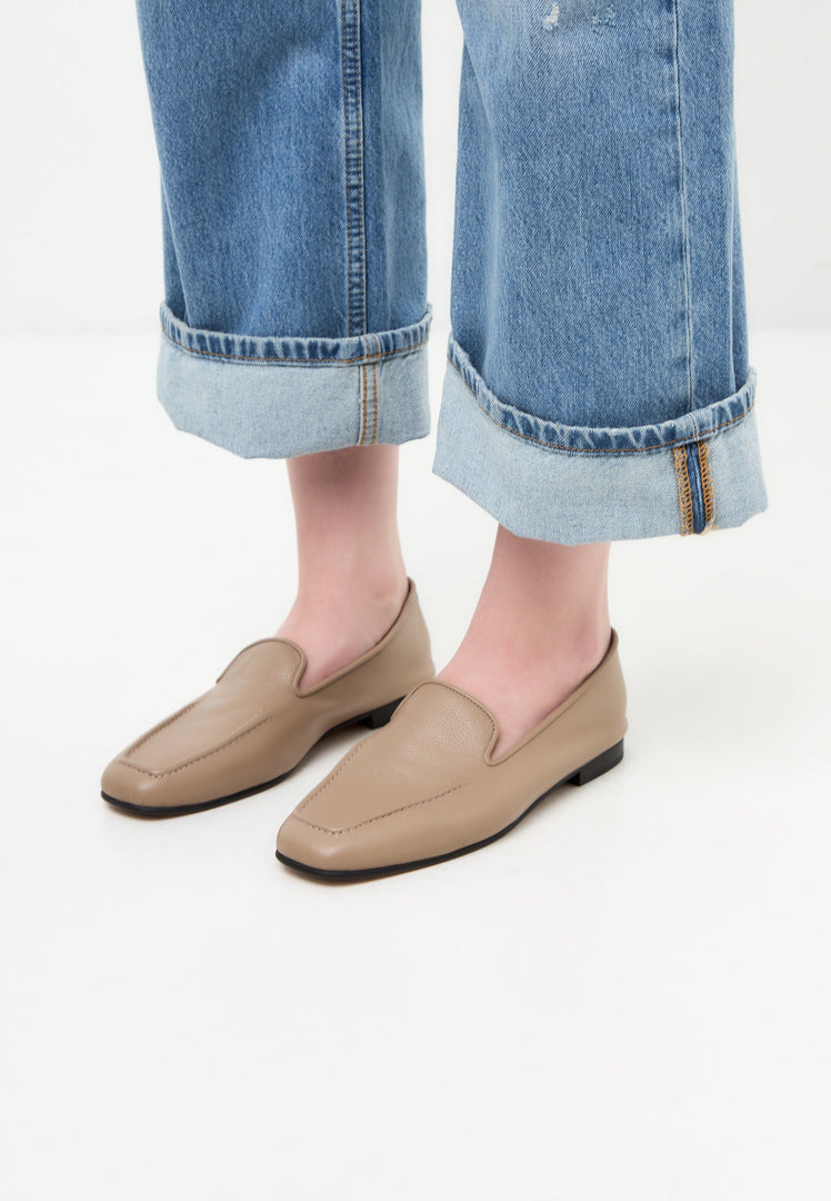 Leather Luxe Slip-Ons - Beige