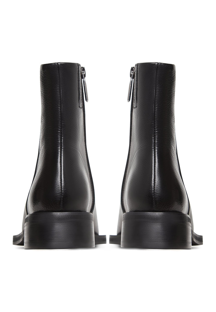 Glatte Lederstiefeletten Skal- Schwarz