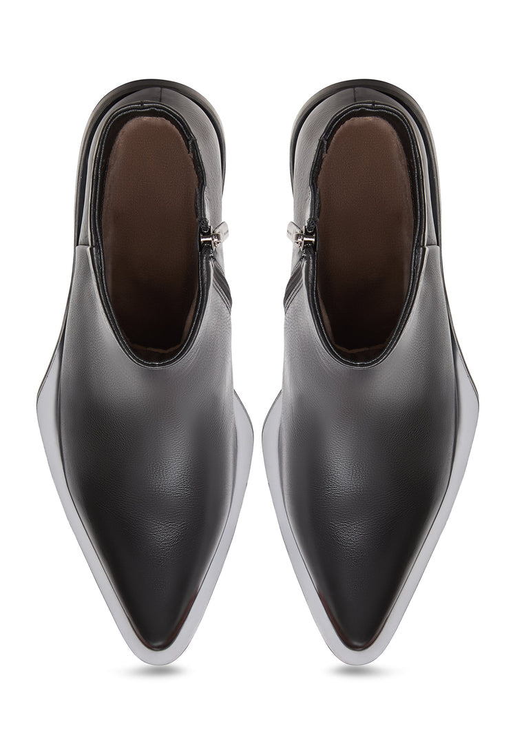 Sleek Leather Ankle Boots Skal- Black