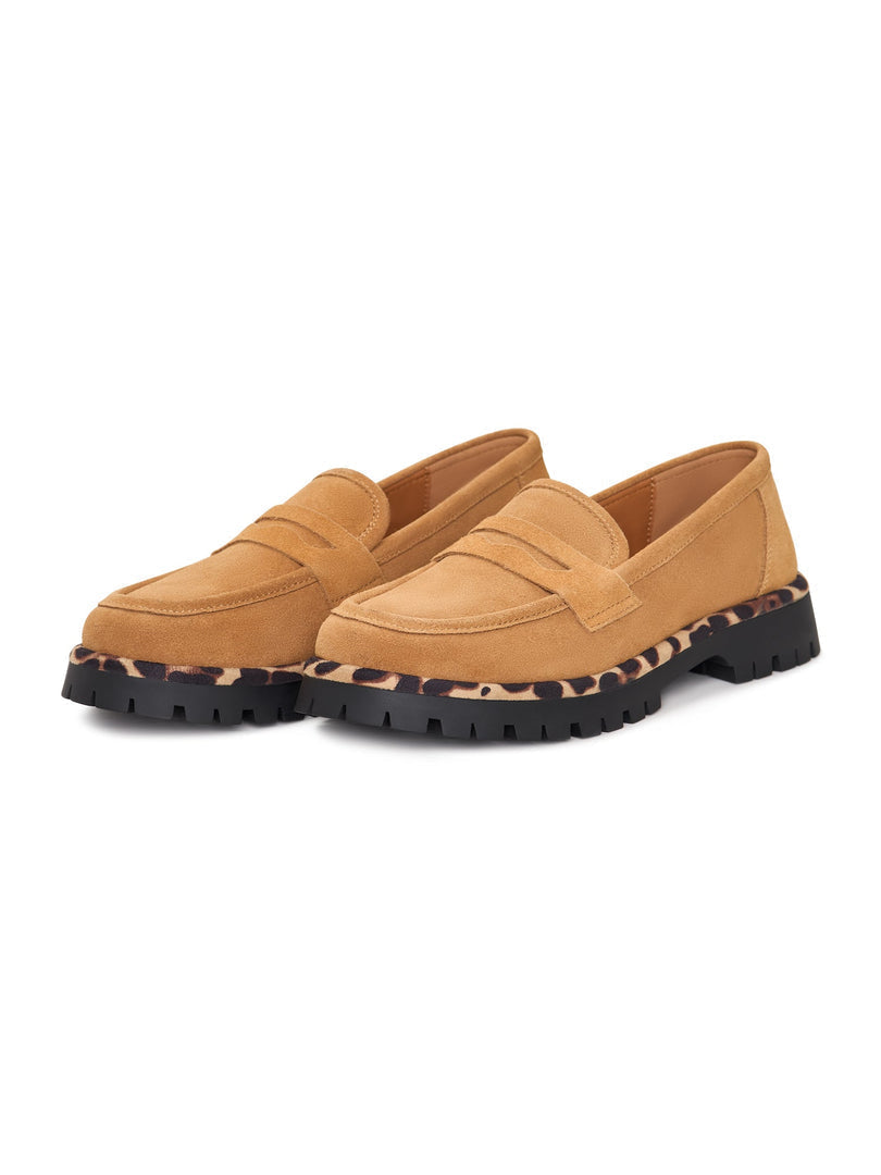 A stylish pair of Lily brown chunky sole loafers - the perfect trendy footwear for women's fashion.
