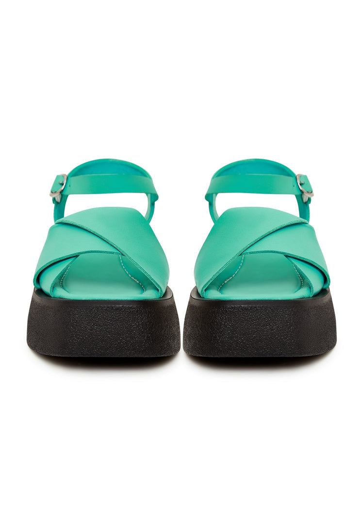 Leather Platform Sandals - Green