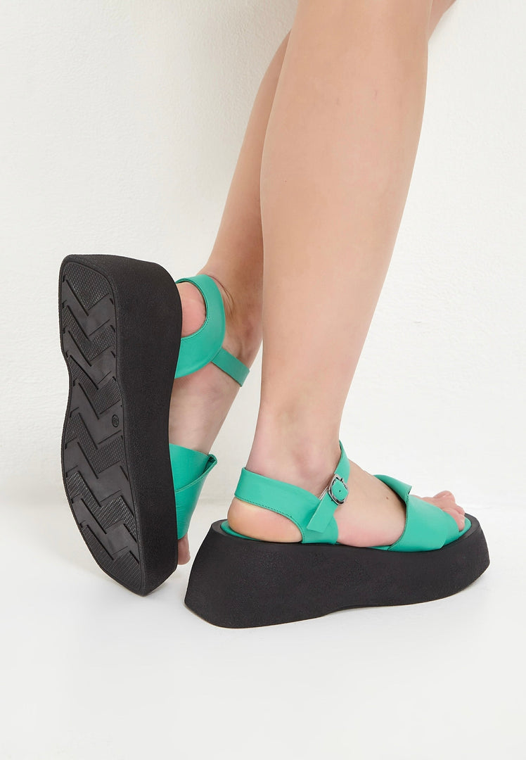 Leather Platform Sandals - Green