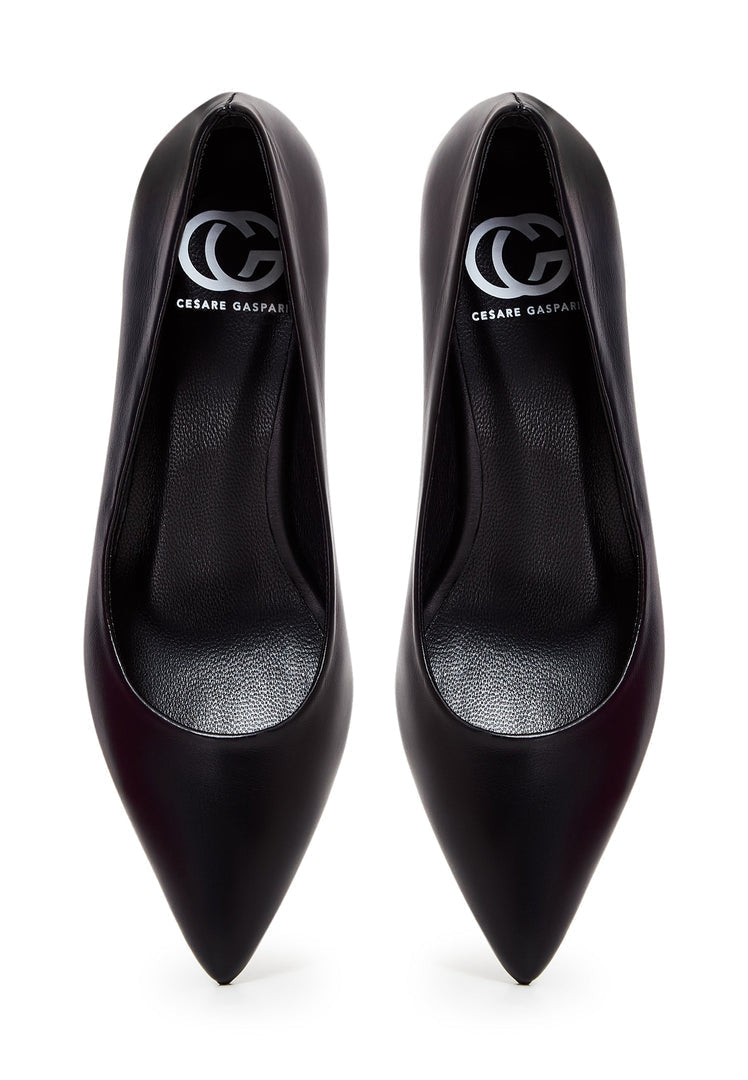 A pair of elegant black pumps, a symbol of luxury footwear with designer heels in a classic black design.