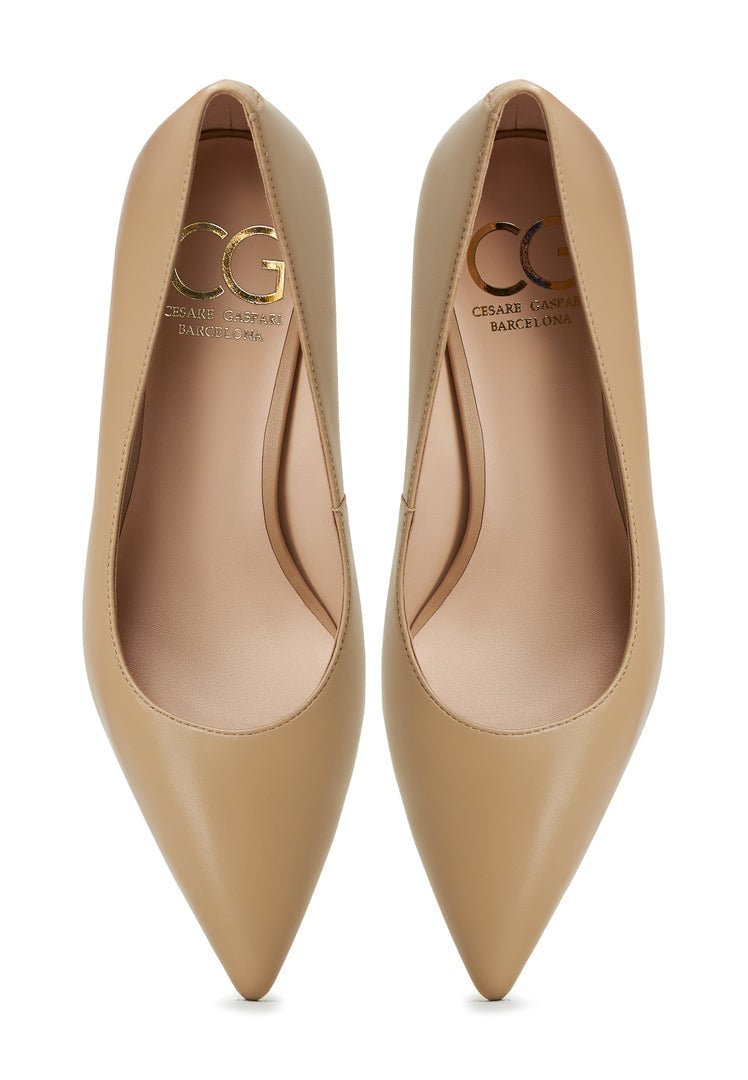 Trendy beige Silvia block heel pumps - the perfect combination of style and comfort for women.
