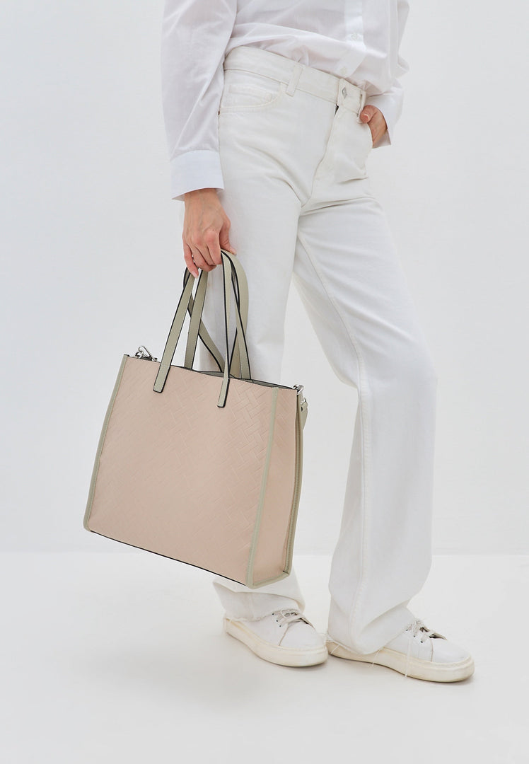 A stylish beige canvas tote bag, perfect for everyday use or a day out shopping.