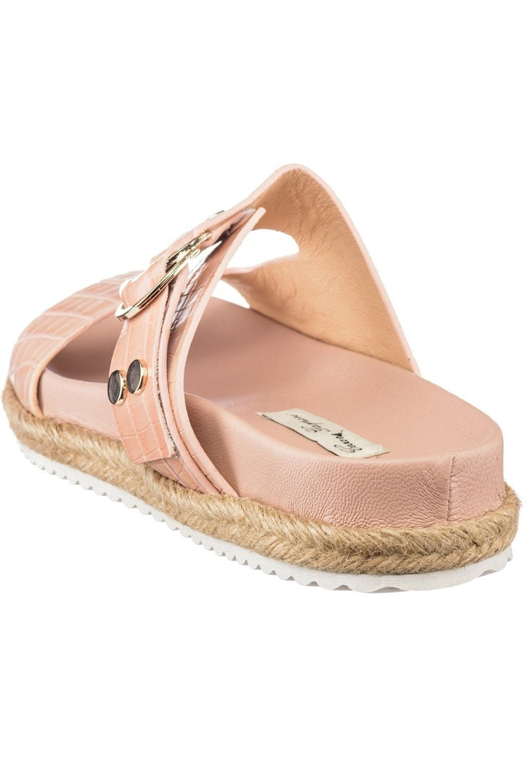 A chic pair of buckle strap slide sandals in beige, perfect for women's summer fashion trends.