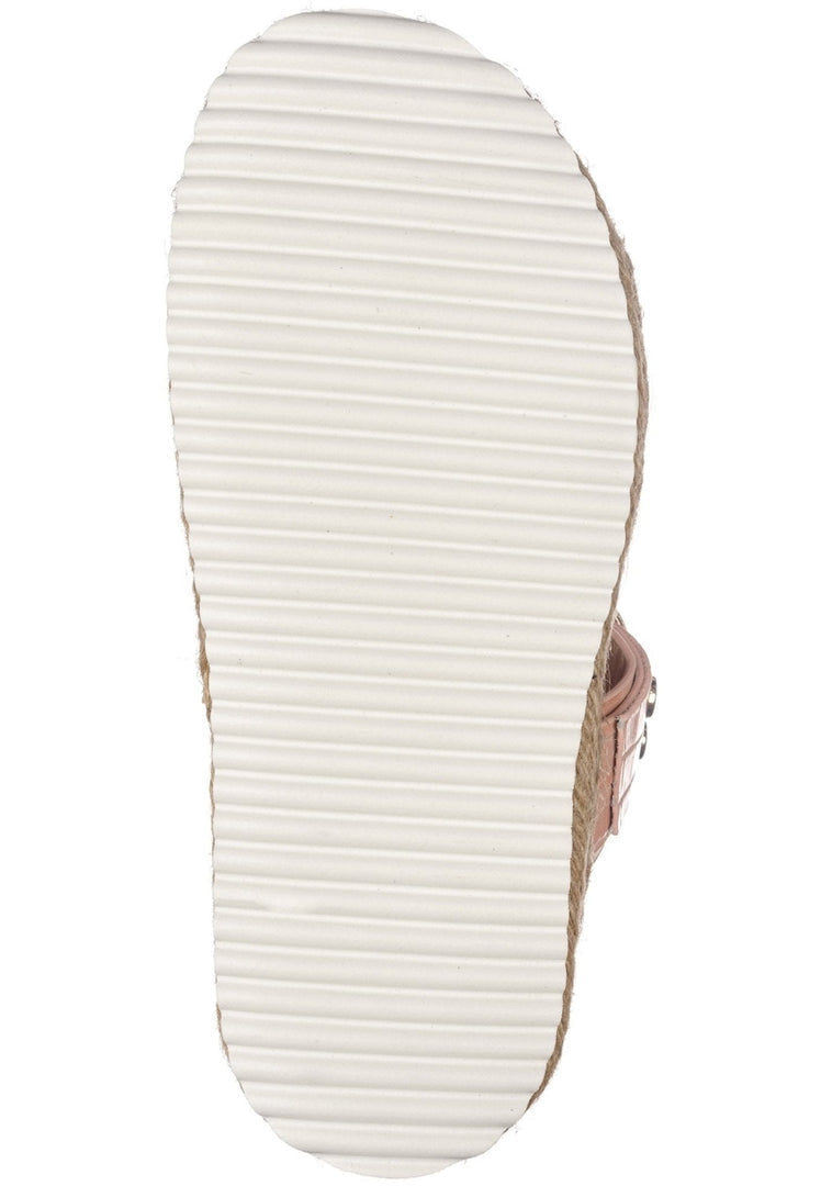 A pair of trendy beige buckle strap slide sandals for women, perfect for summer fashion trends.
