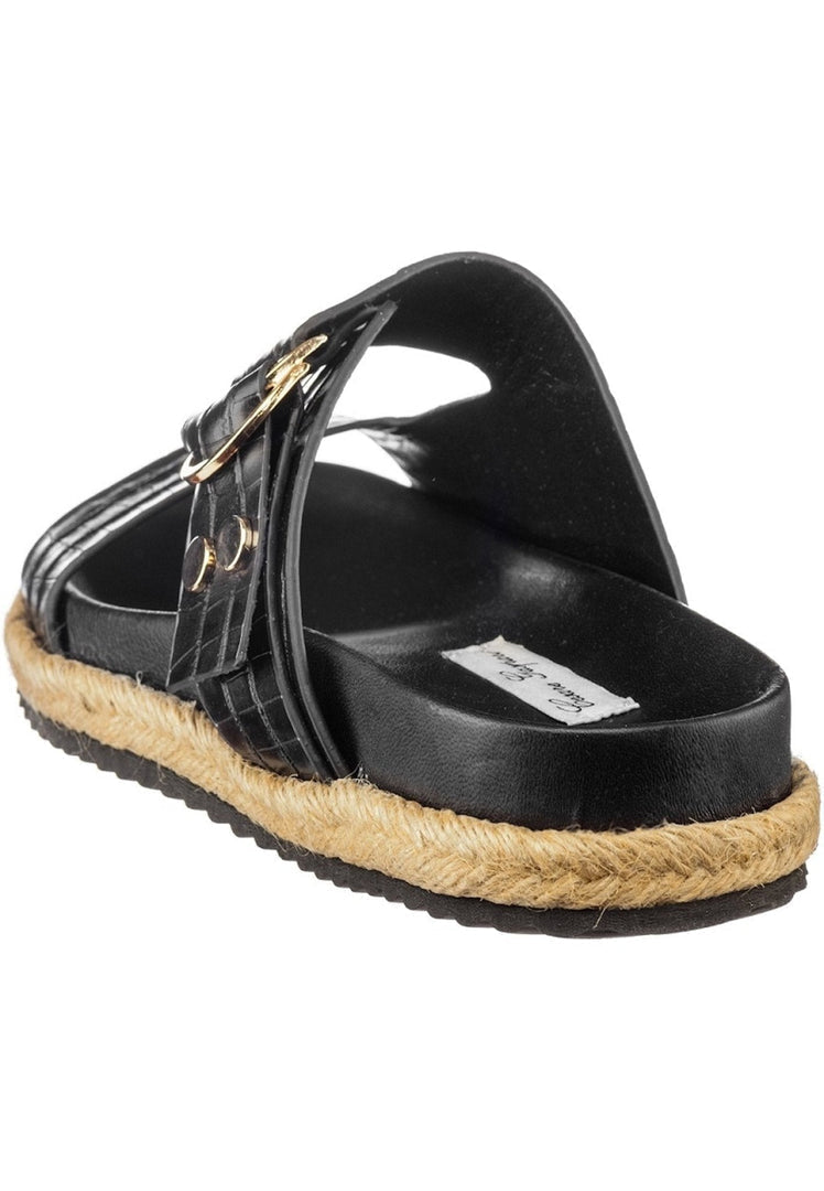 A pair of stylish buckle strap slide sandals in black, perfect for women seeking casual chic footwear.