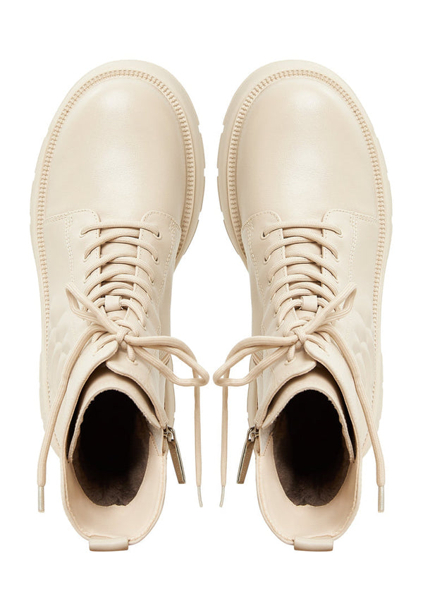Leather Platform Ankle Boots - Ivory