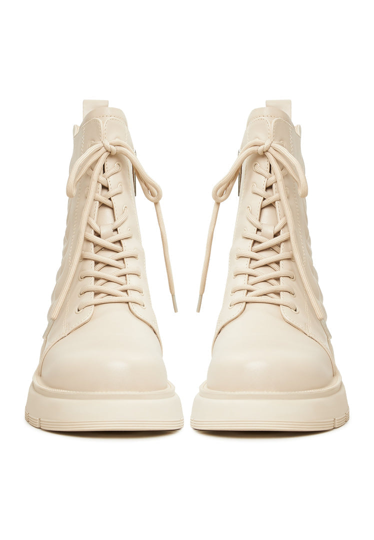 Leather Platform Ankle Boots - Ivory