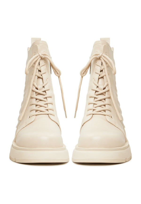 Leather Platform Ankle Boots - Ivory