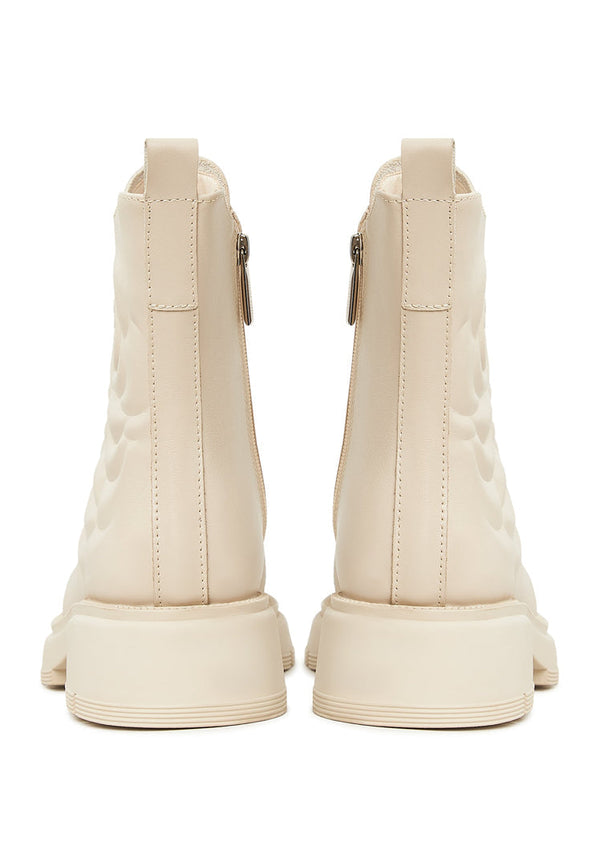 Leather Platform Ankle Boots - Ivory