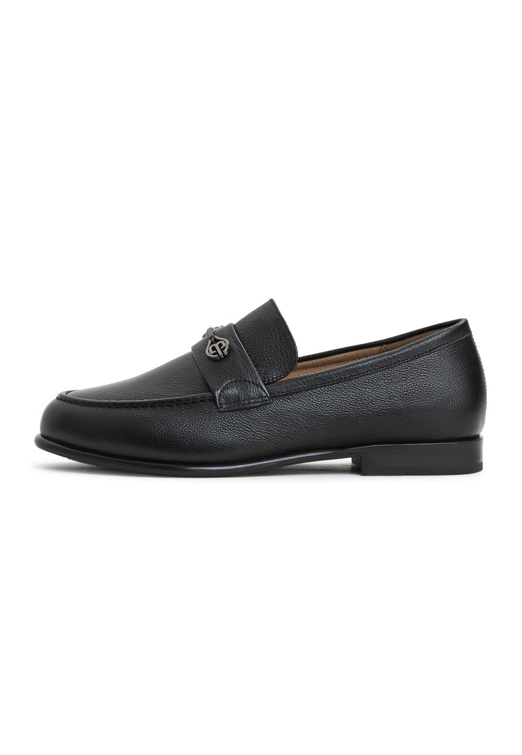 Leather Block Heeled Loafers Abigail - Black