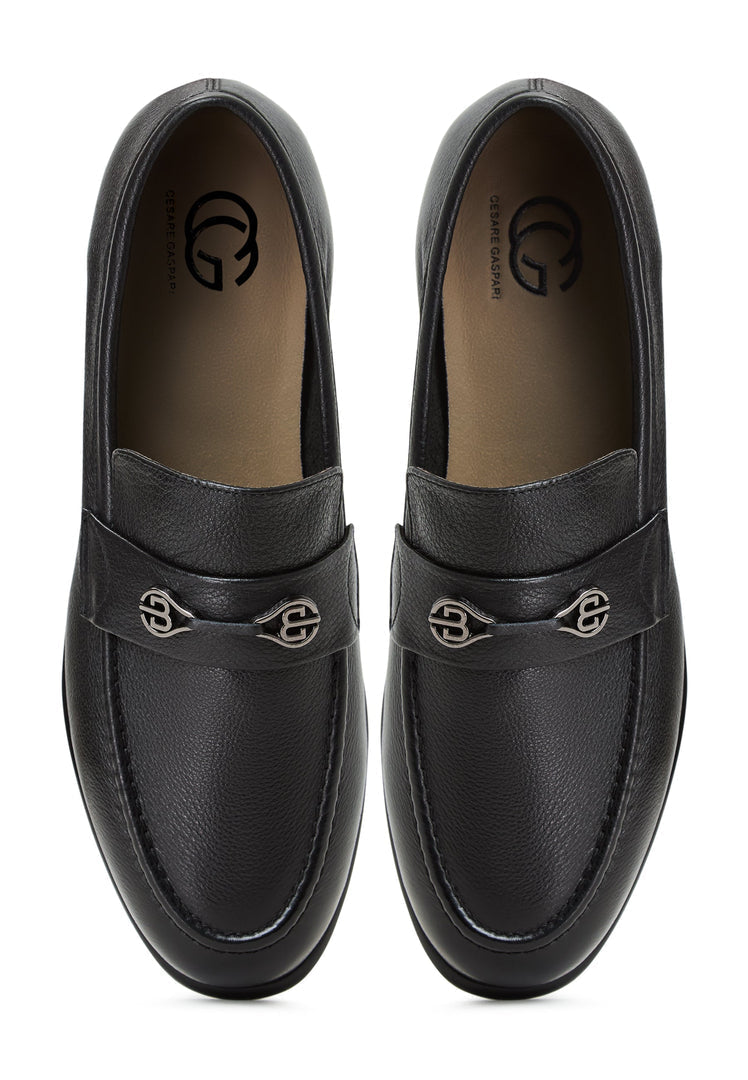 Leather Block Heeled Loafers Abigail - Black