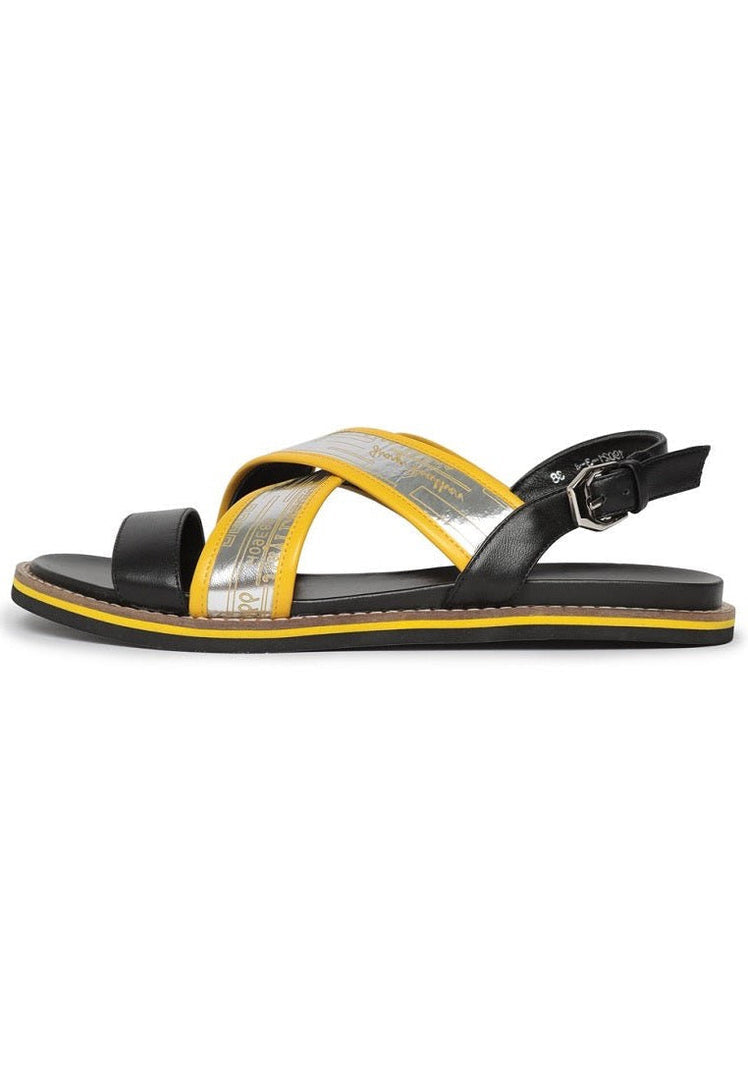 A pair of stylish urban leather sandals with a flat sole, perfect for any casual or dressy outfit. These leather sandals are the ideal urban footwear for all-day comfort and style.