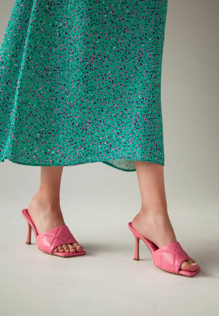 Square Toe Heeled Mule - Pink