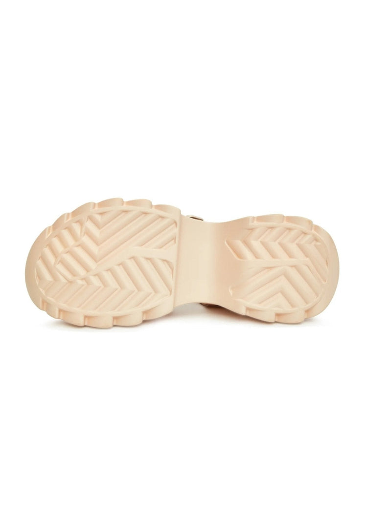 A stylish pair of women's leather platform sandals with high heels, perfect for any chic outfit.