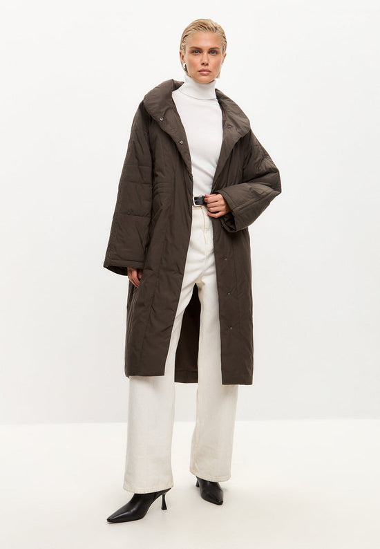Manteau long matelassé - Marron