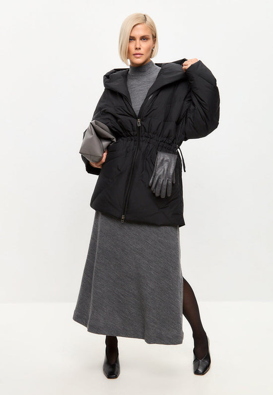 Pikowana kurtka z kapturem - czarna