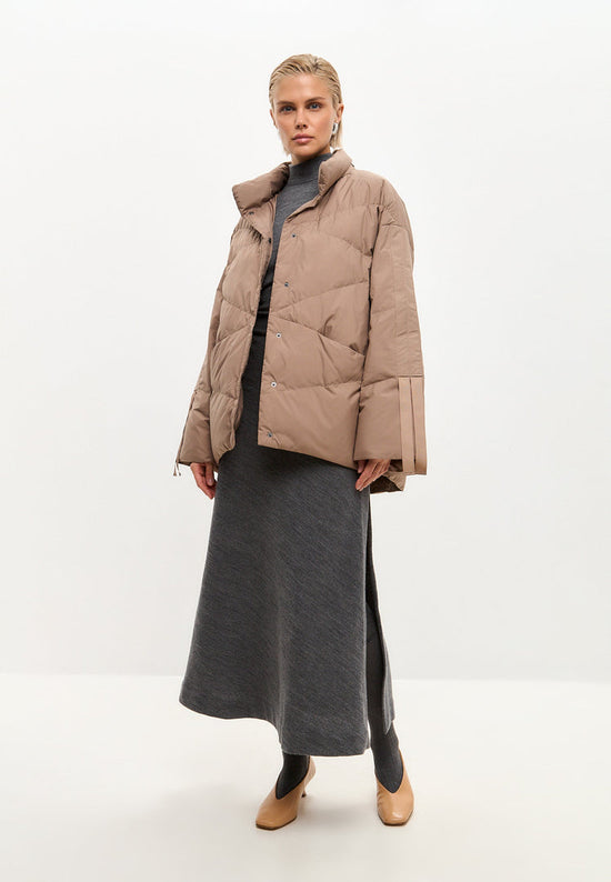 Pikowana kurtka puchowa oversize - beżowa