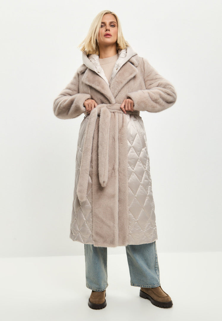 Quilted Oversized Faux Fur Pearl Coat for Women