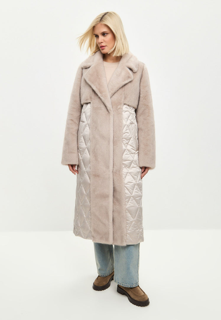 Quilted Oversized Faux Fur Pearl Coat for Women
