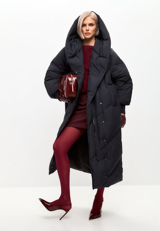 Manteau bouffant matelassé à capuche surdimensionnée - Bleuets