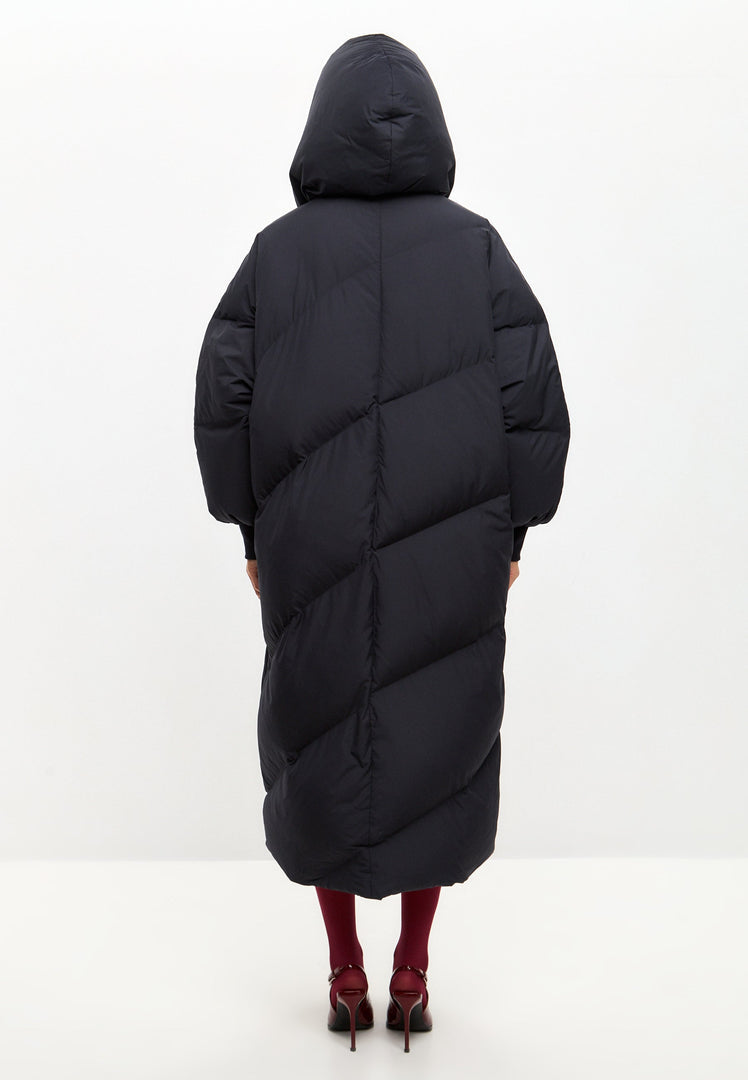 Oversized Hood Quilted Puffer Coat - Blueberries
