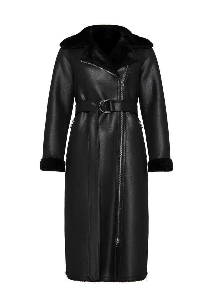 Black Faux Reversible Shearling Long Coat