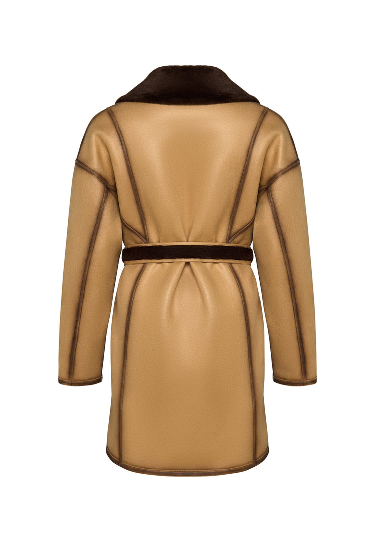 Faux Reversible Shearling Coat with Belt