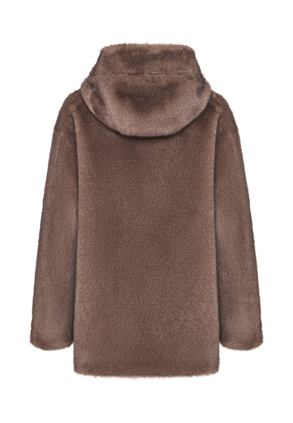 Reversible Faux Leather Jacket with Faux Fur Trim