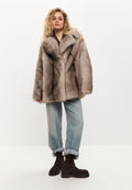 Elegant Brown Faux Fur Coat - Brown