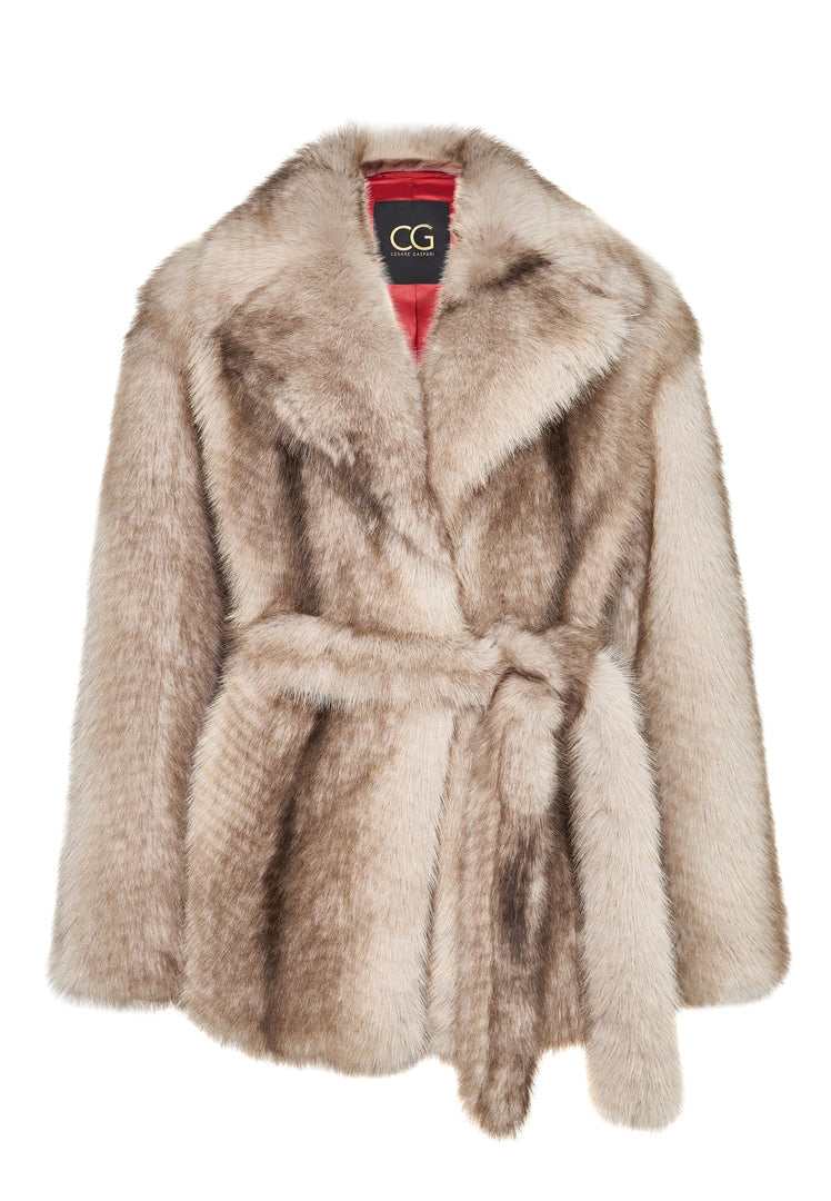 Elegant Brown Faux Fur Coat - Brown