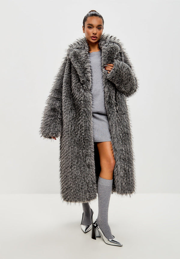 Luxurious Faux Fur Coat Natalie  - Black