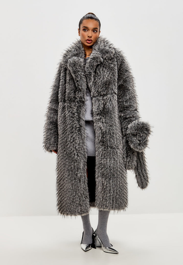 Luxurious Faux Fur Coat Natalie  - Black