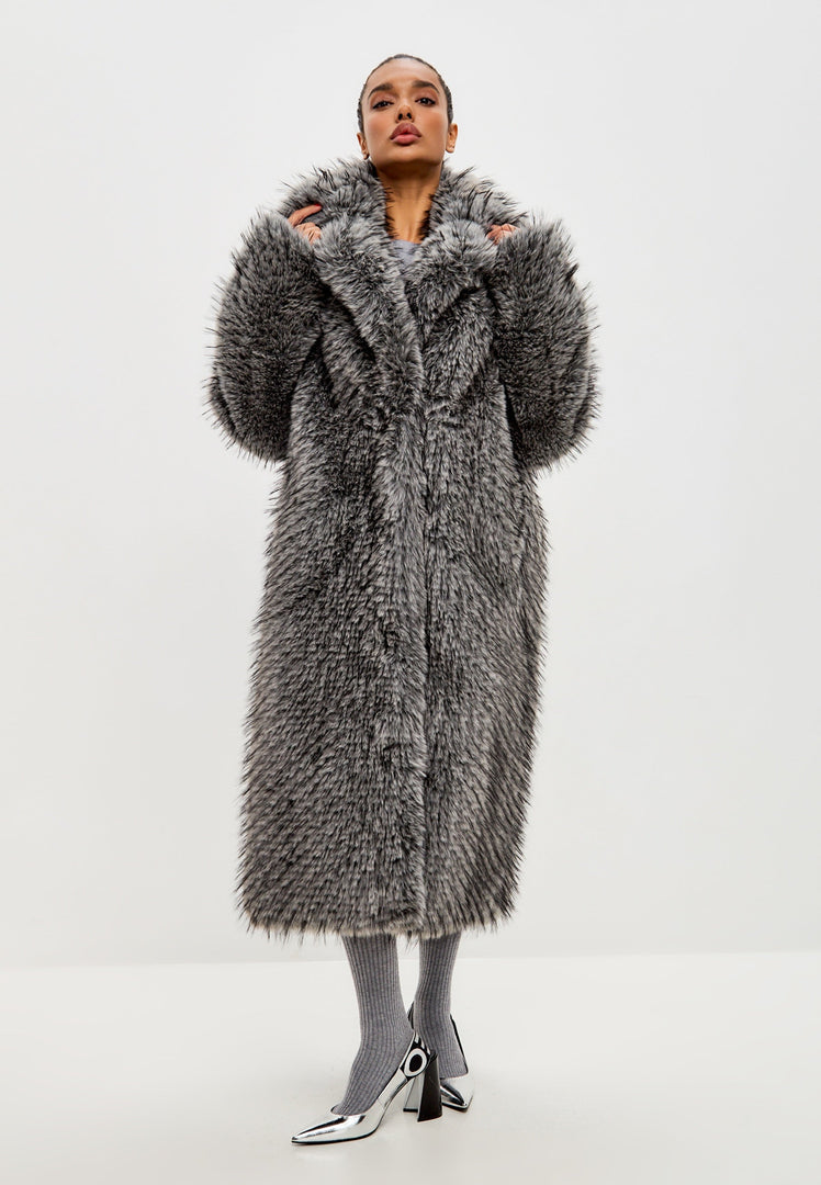 Luxurious Faux Fur Coat Natalie  - Black
