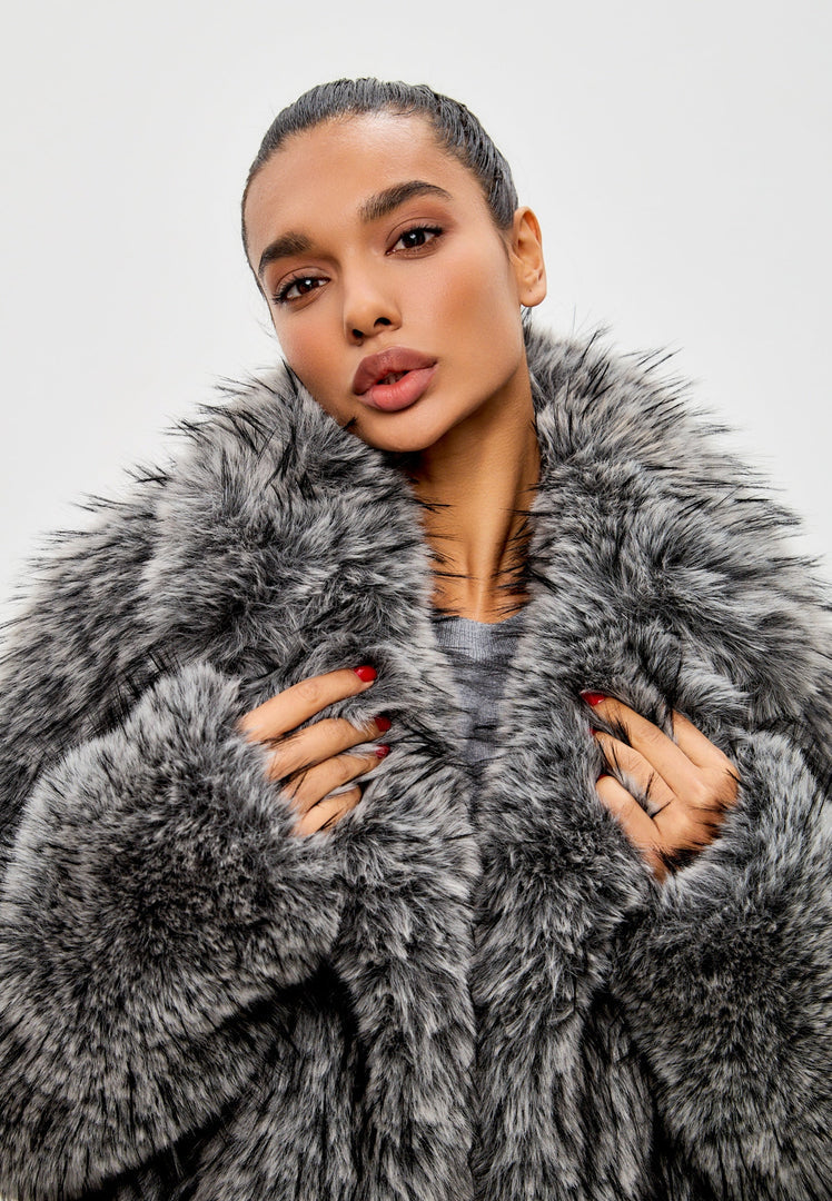 Luxurious Faux Fur Coat Natalie  - Black