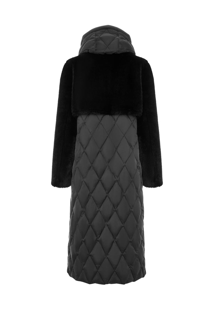 Quilted Faux Fur Black Coat for Women