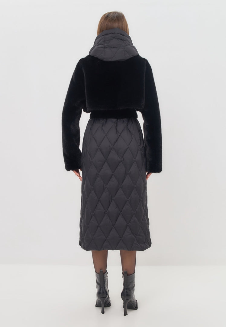 Quilted Faux Fur Black Coat for Women