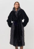 Quilted Faux Fur Black Coat for Women