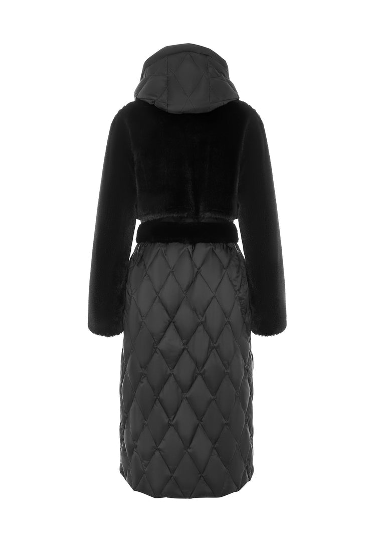 Quilted Faux Fur Black Coat for Women