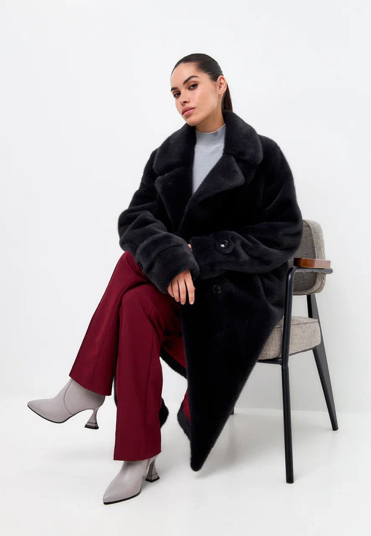 Double-Buttoned Faux Fur Coat Miriam - Graphite