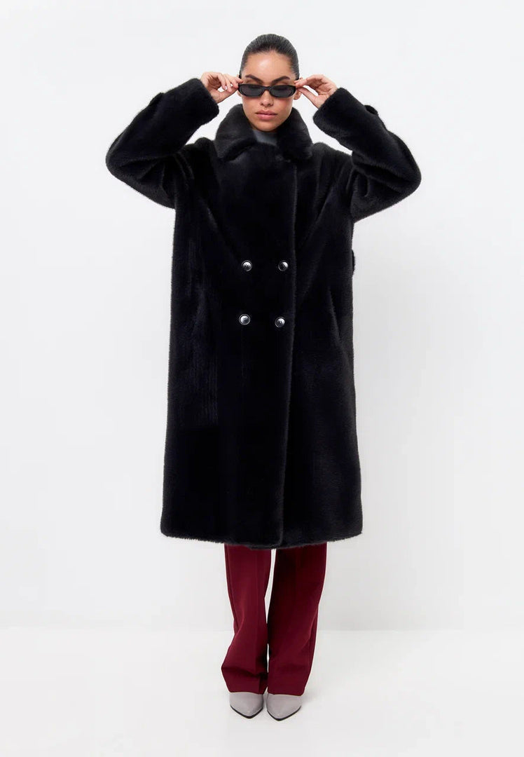 Double-Buttoned Faux Fur Coat Miriam - Graphite