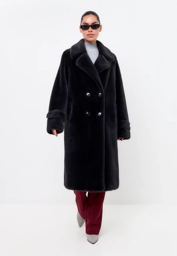 Double-Buttoned Faux Fur Coat Miriam - Graphite