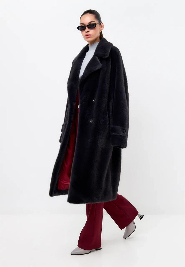 Double-Buttoned Faux Fur Coat Miriam - Graphite