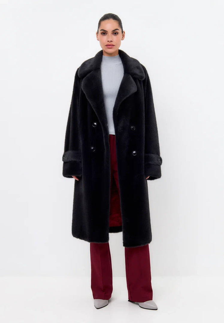 Double-Buttoned Faux Fur Coat Miriam - Graphite