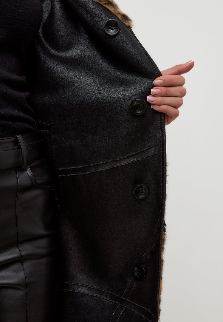 Abrigo de piel sintética reversible con estampado mixto Flavia - Leopardo